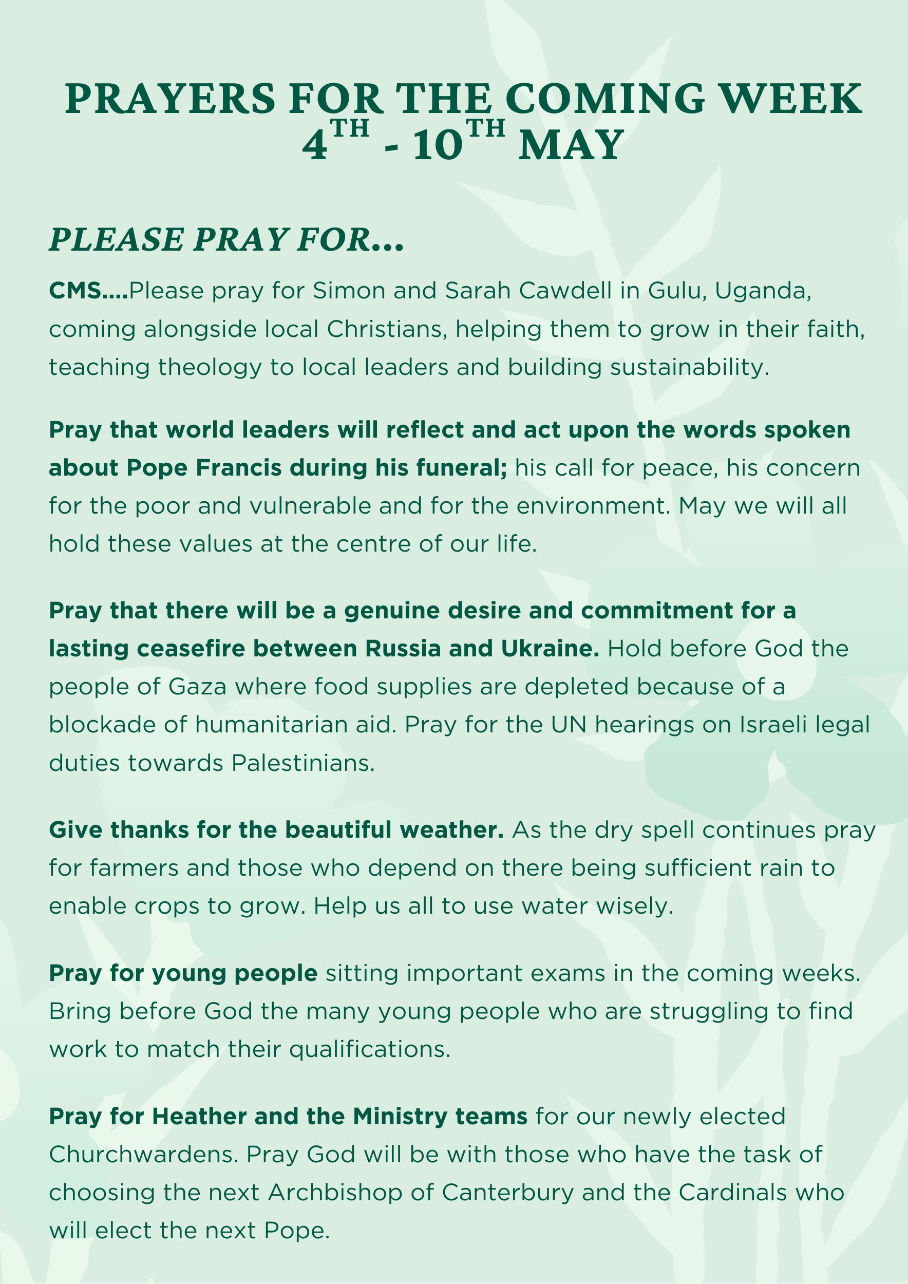Prayers 4 to 10 May 2025