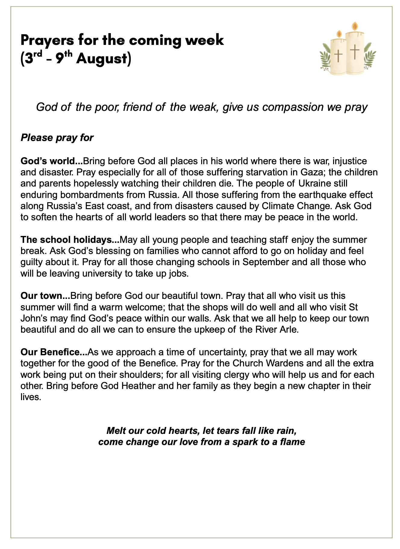 3rd August Prayers