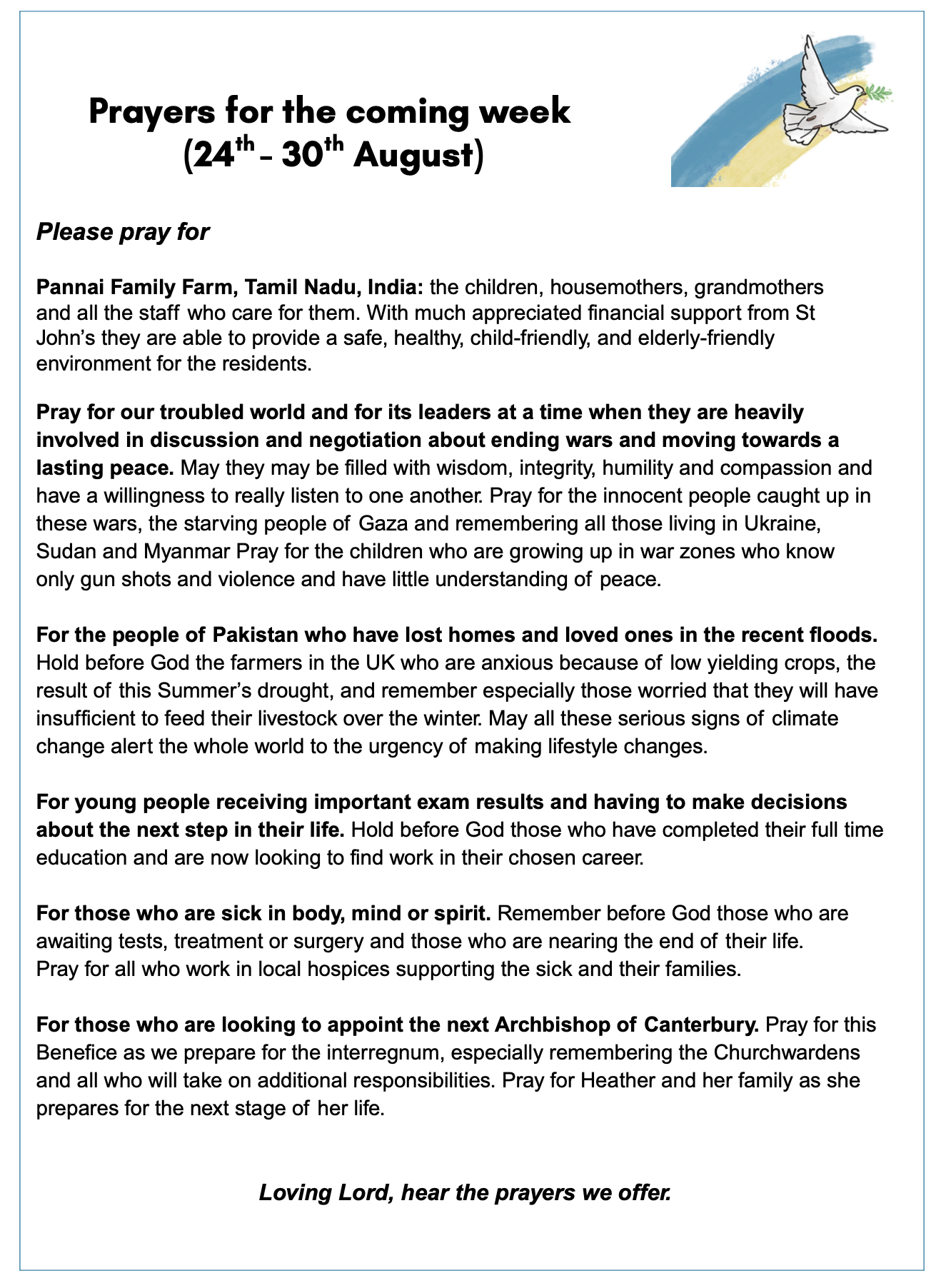 Prayers 24th - 30th August