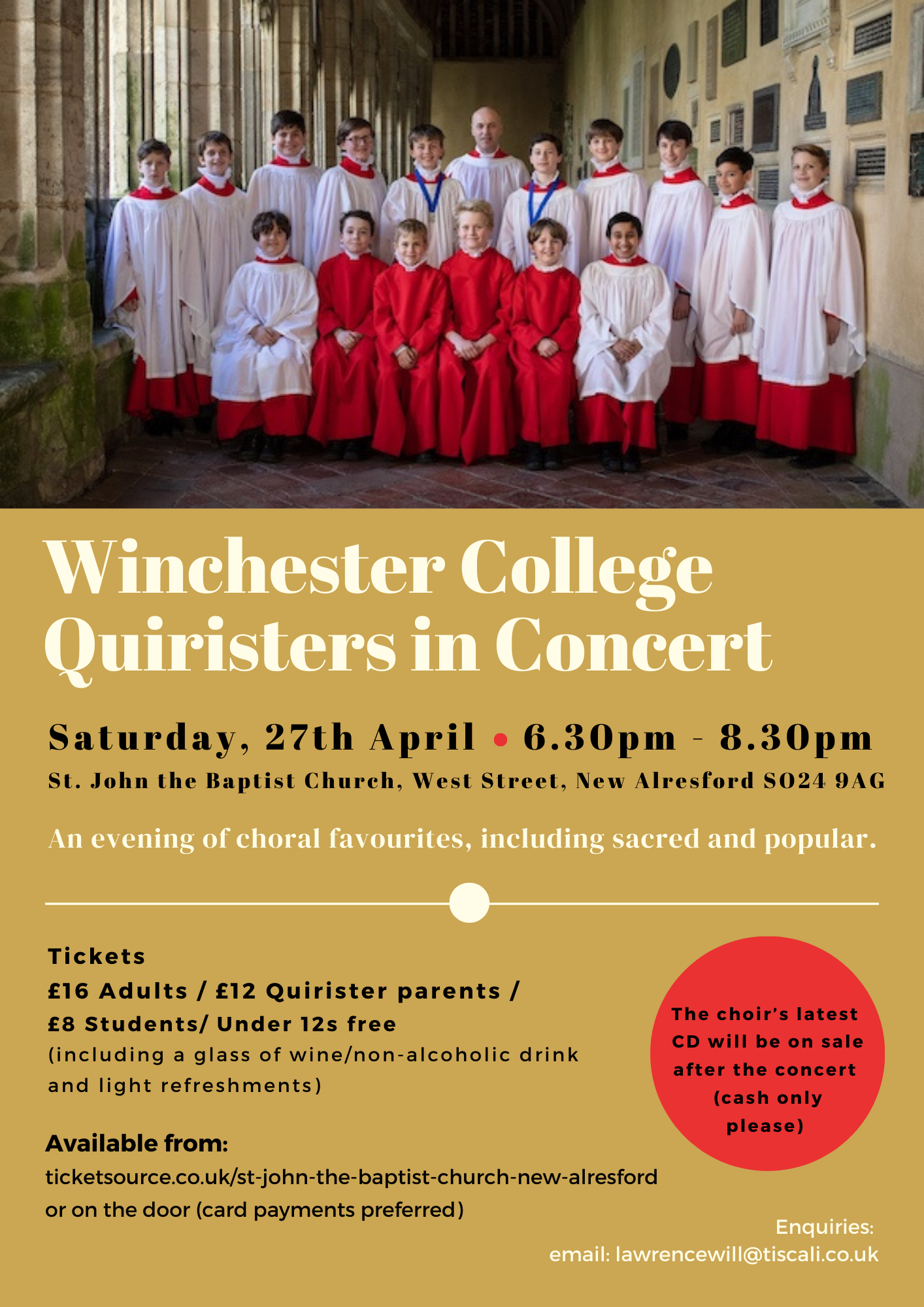 Winchester College Quiristers in Concert at St. John's